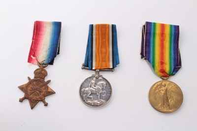 Lot 654 - First World War 1914 - 15 Star Trio comprising 1914 - 15 Star, War and Victory medals named 22008. PTE. W. Greaves. A.P.C.