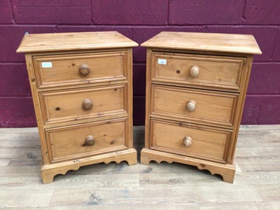 Lot 356 - Pair of pine three drawer bedside chests, 51cm wide, 38cm deep, 68.5cm high
