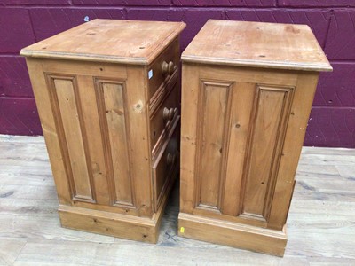 Lot 356 - Pair of pine three drawer bedside chests, 51cm wide, 38cm deep, 68.5cm high