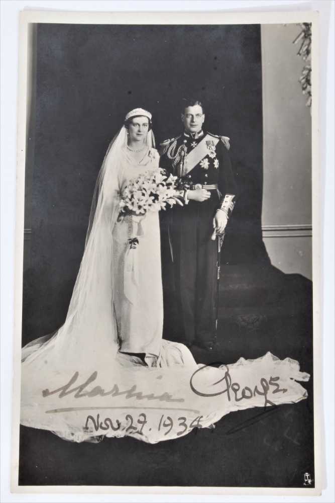 Lot 31 - T.R.H. The Duke and Duchess of Kent signed black and white wedding photograph postcard