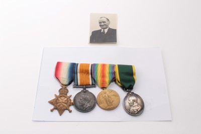 Lot 661 - First World War and later medal group comprising 1914 - 15 Star, War and Victory medals named to 1475 PTE. G.R.A. Webster R.A.M.C. together with a George V Territorial Force Efficiency medal named...