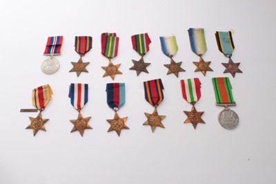 Lot 664 - Collection of Second World War campaign medals comprising 1939 - 1945 Star, France and Germany Star, Burma Star (x2), Africa Star with 1st Army clasp, Atlantic Star (x2), Pacific Star (x2), Replica...