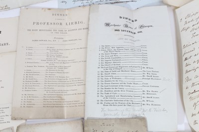 Lot 148 - Of Glasgow interest- A unique collection of late Georgian and Victorian lists of Toasts given at various dinners for The Corporation of Glasgow , some printed and some hand written with notes inclu...