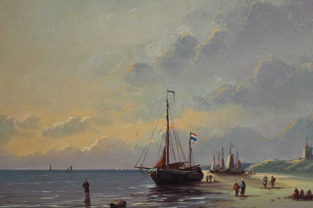 Lot 1068 - Van de Salm, oil on board in gilt frame – Dutch coastal scene with fishing boat, signed with scratched signature, 20cm x 30cm