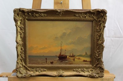 Lot 1068 - Van de Salm, oil on board in gilt frame – Dutch coastal scene with fishing boat, signed with scratched signature, 20cm x 30cm