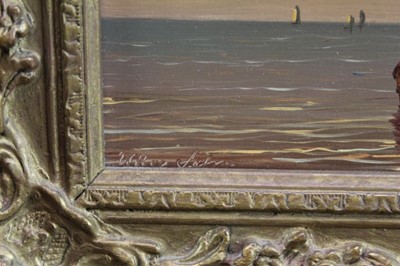 Lot 1068 - Van de Salm, oil on board in gilt frame – Dutch coastal scene with fishing boat, signed with scratched signature, 20cm x 30cm