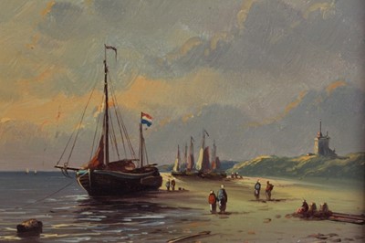 Lot 1068 - Van de Salm, oil on board in gilt frame – Dutch coastal scene with fishing boat, signed with scratched signature, 20cm x 30cm