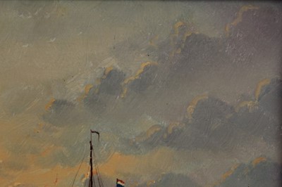 Lot 1068 - Van de Salm, oil on board in gilt frame – Dutch coastal scene with fishing boat, signed with scratched signature, 20cm x 30cm