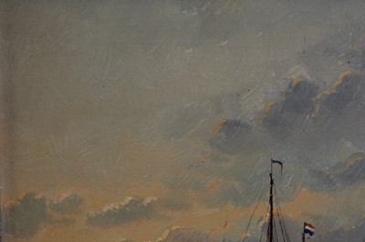 Lot 1068 - Van de Salm, oil on board in gilt frame – Dutch coastal scene with fishing boat, signed with scratched signature, 20cm x 30cm