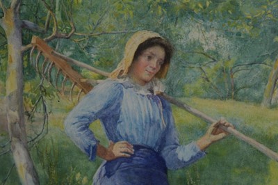 Lot 39 - E Kington-Brice watercolour – country girl with rake