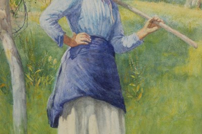 Lot 39 - E Kington-Brice watercolour – country girl with rake