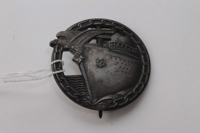 Lot 675 - Second World War Nazi German Kriegsmarine Blockade runners badge with broad pin backer, maker Otto. Placzek Berlin.