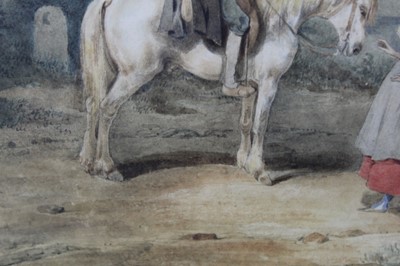 Lot 44 - Jospeh Louis Hippolyte Bellange (1800-1866) watercolour - Wayside Conversation, signed, 19cm x 21.5cm, in glazed gilt frame 
Provenance: Walker Galleries, New Bond Street. Sotheby's, August 2004