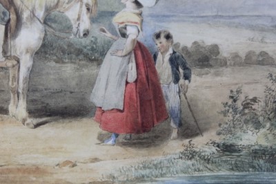 Lot 44 - Jospeh Louis Hippolyte Bellange (1800-1866) watercolour - Wayside Conversation, signed, 19cm x 21.5cm, in glazed gilt frame 
Provenance: Walker Galleries, New Bond Street. Sotheby's, August 2004