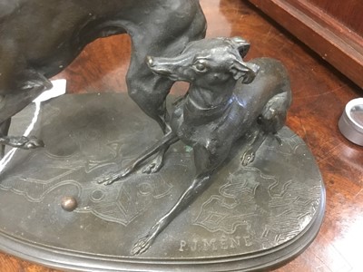 Lot 800 - After Pierre-Jules Mene:(1810-1879):  bronze sculpture of two greyhounds