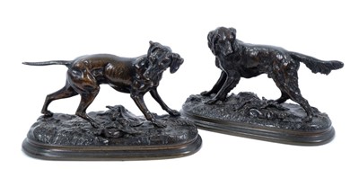 Lot 802 - After Jules Moigniez (1835-1894): pair of bronze figures of hunting dogs