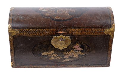 Lot 807 - Good 18th / 19th century Chinoiserie lacquered and tooled brass mounted domed casket