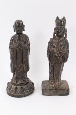 Lot 813 - Antique Chinese bronze deity figure, together with another