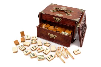 Lot 814 - Chinese teak cased mahjong set