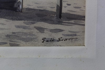 Lot 1037 - Eric Ronald Scott (1904-1960) watercolour - Fisherman on Dunwich Beach, signed, 26.5cm x 37.5cm, in glazed frame