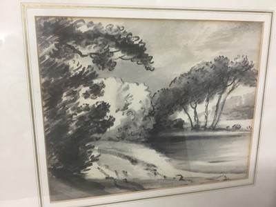 Lot 15 - Thomas Monro (1759-1833) charcoal and wash - a landscape, in glazed gilt frame