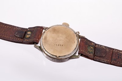 Lot 701 - Rare WWII German Luftwaffe aviator's military wristwatch by Hanhart, the pilot's chronograph with rotating milled bezel and arrow marker, the circular black dial with two subsidiary dials, luminous...