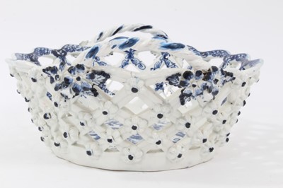 Lot 196 - Lowestoft blue and white porcelain basket, c.1780, decorated with the Pinecone pattern, 23cm across