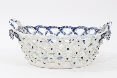 Lot 196 - Lowestoft blue and white porcelain basket, c.1780, decorated with the Pinecone pattern, 23cm across