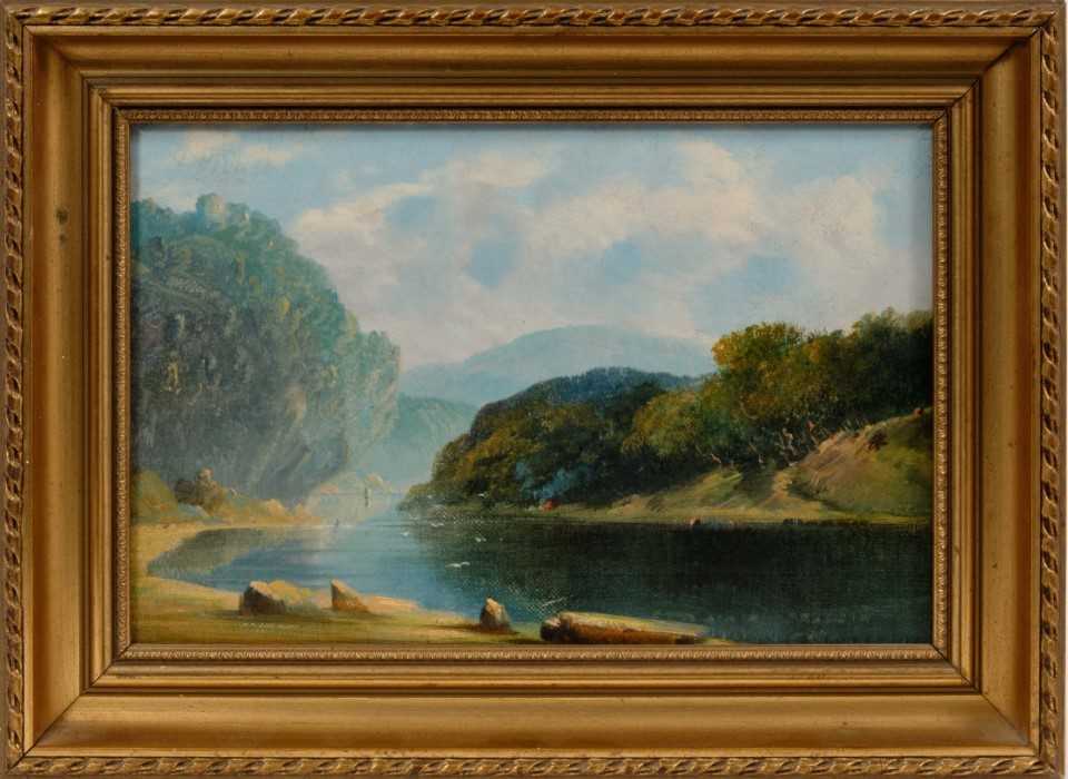 Lot 42 - Fearnleigh Leonard Montague (1835-1880) oil on canvas board - Australian Landscape, inscribed verso, 15cm x 23cm, in gilt frame