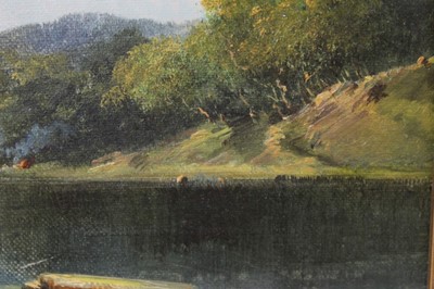 Lot 42 - Fearnleigh Leonard Montague (1835-1880) oil on canvas board - Australian Landscape, inscribed verso, 15cm x 23cm, in gilt frame