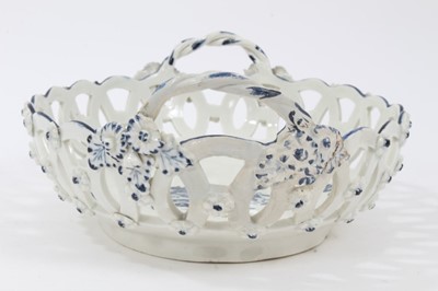 Lot 200 - Worcester basket, c.1770, of oval form, printed in blue with floral sprays and insects, 24cm across