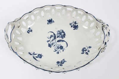Lot 200 - Worcester basket, c.1770, of oval form, printed in blue with floral sprays and insects, 24cm across