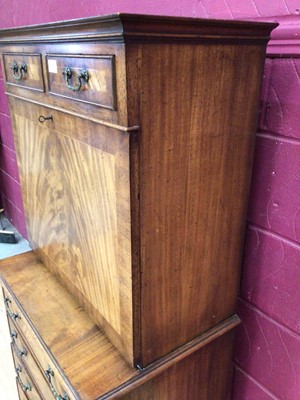 Lot 388 - Good quality Georgian style mahogany secretaire chest with two top drawers, fall front with fitted interior and four drawers below on bracket feet, 62cm wide, 42cm deep, 138.5cm high