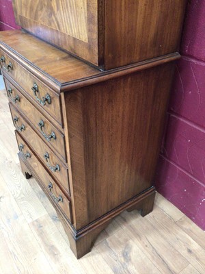Lot 388 - Good quality Georgian style mahogany secretaire chest with two top drawers, fall front with fitted interior and four drawers below on bracket feet, 62cm wide, 42cm deep, 138.5cm high