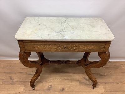 Lot 1515 - 19th century French inlaid rosewood side table with white marble top and fitted drawer with writing slope