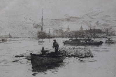 Lot 1046 - William Lionel Wyllie (1851-1931) signed artist proof etching - River of Gold, 26cm x 41cm, in glazed oak frame  
Provenance: T. Richardson & Co, Piccadilly p