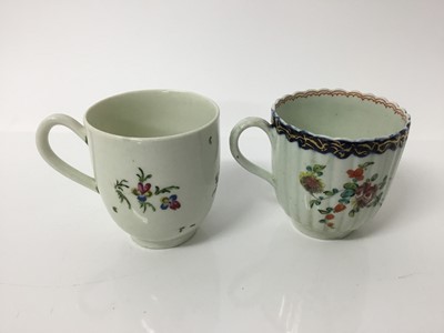 Lot 202 - Liverpool coffee cup of fluted form, polychrome decorated with floral sprays, 6.5cm high, together with a Worcester painted coffee cup, 6.5cm high (2)