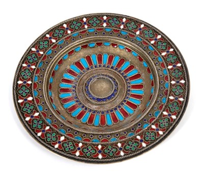 Lot 489 - Russian silver and cloisonne dish