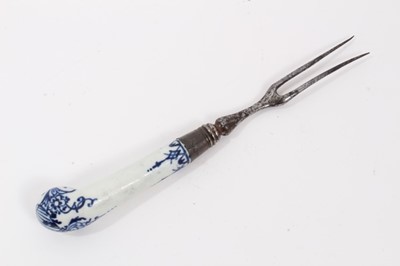 Lot 203 - A two prong fork, with Bow blue and white handle, c.1755, 21.5cm long