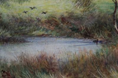Lot 182 - Henry Measham RCamA (1848-1922), watercolour, country landscape with pond, 24 x 36cm, signed