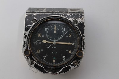 Lot 683 - Post War RAF Instrument-Board Time-Clock, circa 1953, a Smiths Air Ministry 8-day “Elapsed-time” chronograph clock, as fitted to DH Vampire & Hawker Hunter aircraft inter-alia, Code No. V308 – 306,...