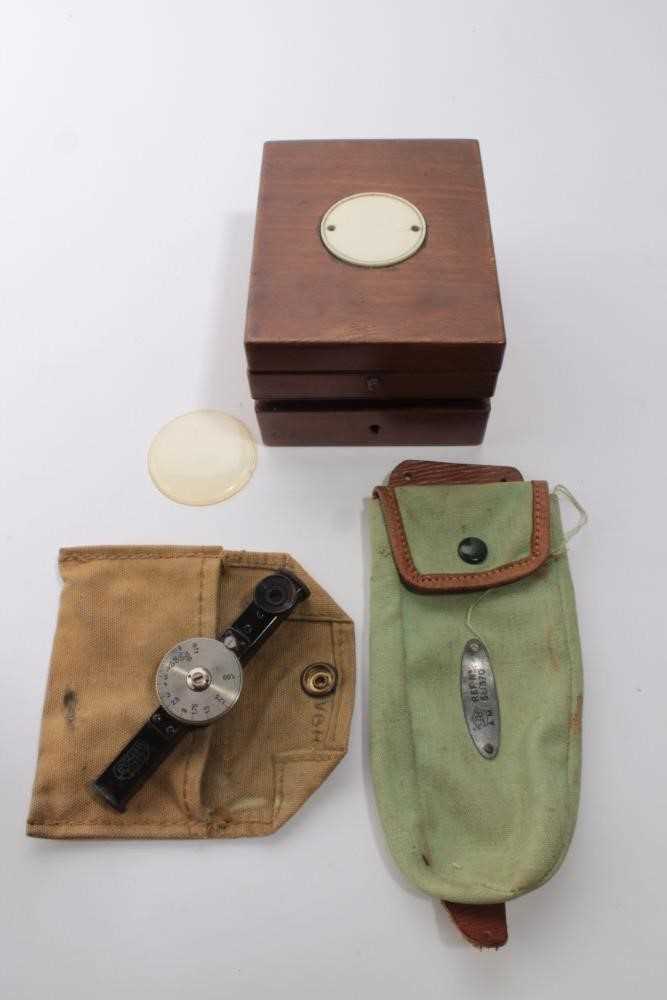 Lot 684 - Second World War period British Military Stopwatch with broad arrow mark, in later mahogany case, together with a webbing pouch with RAF Air Ministry webbing pouch with plaque- Ref. No. A.M. 5c/370