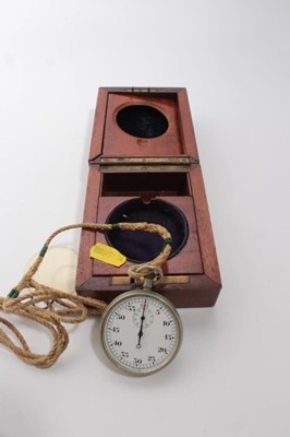 Lot 684 - Second World War period British Military Stopwatch with broad arrow mark, in later mahogany case, together with a webbing pouch with RAF Air Ministry webbing pouch with plaque- Ref. No. A.M. 5c/370