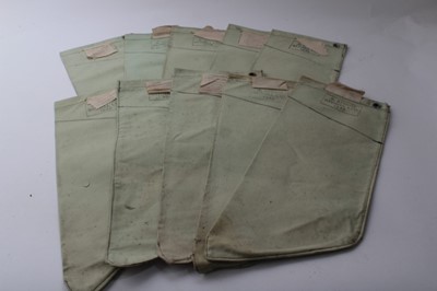 Lot 696 - Ten Second World War British military canvas webbing water filter bag, stamped with broad arrow and AF0005, Baynell Ltd, 1945 (10)