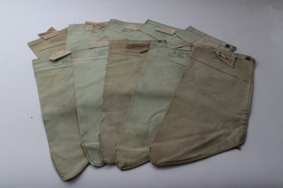 Lot 697 - Ten Second World War British military canvas webbing water filter bag, stamped with broad arrow and AF0005, Baynell Ltd, 1945 (10)