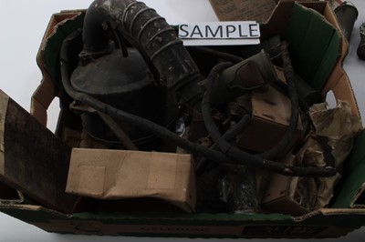 Lot 699 - Second World War Aldis Signalling lamp with Air Ministry mark, mess tins, Anti-gas eyeshields and Second World War Torches (1 box)