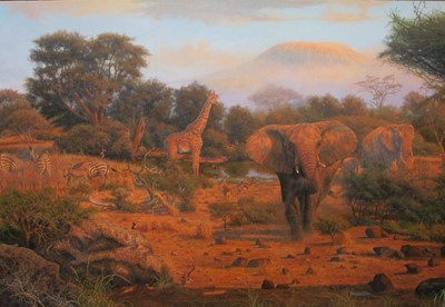 Lot 1269 - Mark Whittaker (b. 1964), acrylic on canvas, Evening in Africa, signed and dated 2001, unframed, 122 183cm