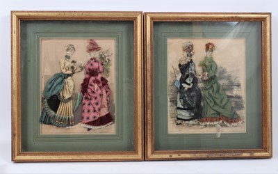 Lot 1013 - Pair of 19th century fashion prints embellished with fabrics