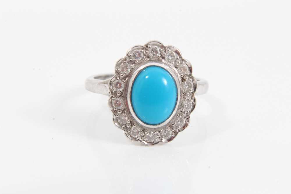 Lot 130 - 18ct white gold turquoise and diamond ring