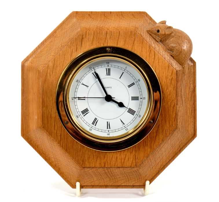 Lot 840 - Robert 'Mouseman' Thompson carved oak wall clock